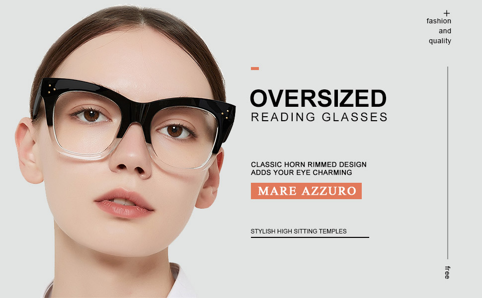 MARE AZZURO Oversized reading glasses women stylish cat-eye readers 0 1.0 1.5 2.0 2.5 3.0 3.5