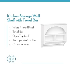 White Wall Cabinet with open display shelf, adjustable shelves &amp; coved top shelf