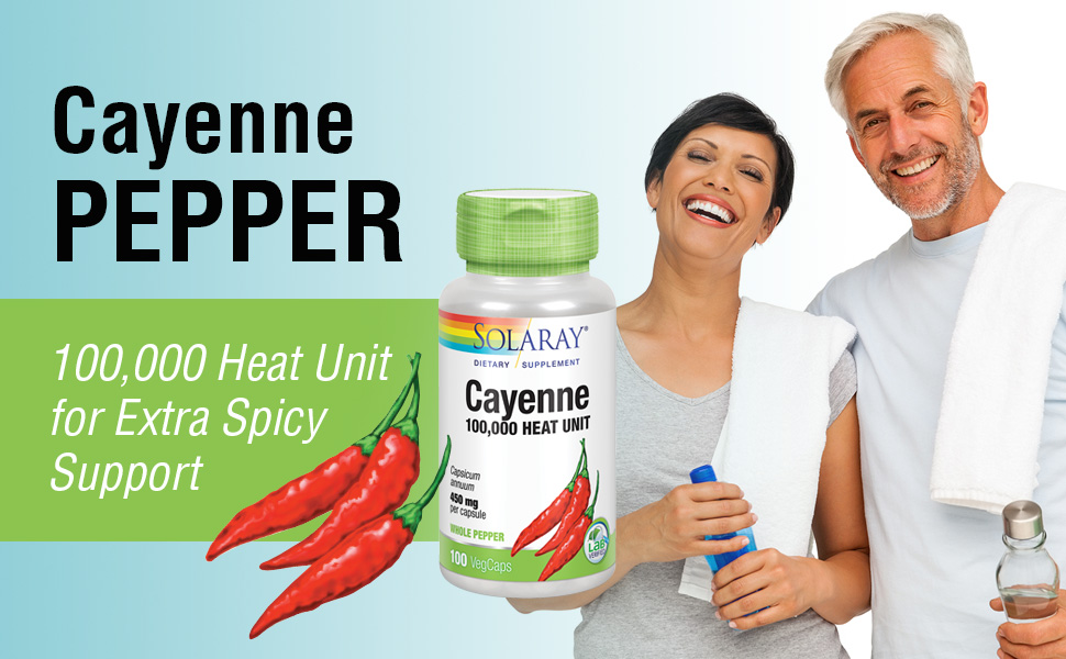 Solaray Cayenne Pepper 450 mg 100,000 Heat Unit Digestion Circulation Metabolism 100 VegCaps