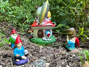 Mini Gnomes and UFO Crash landing Gnome in nature