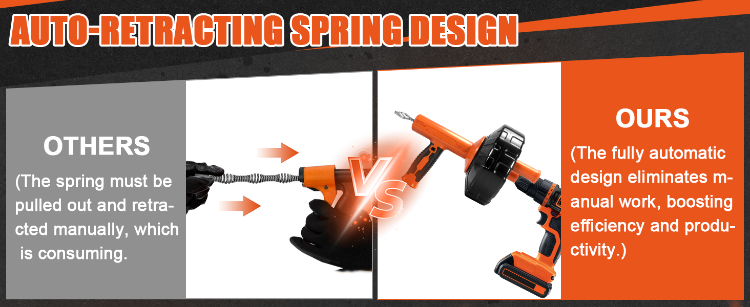 Gpaentsn 45 FT Drain Snake Tools, Manual Or Powered Double Mode Auto Retract Drain Drain Auger