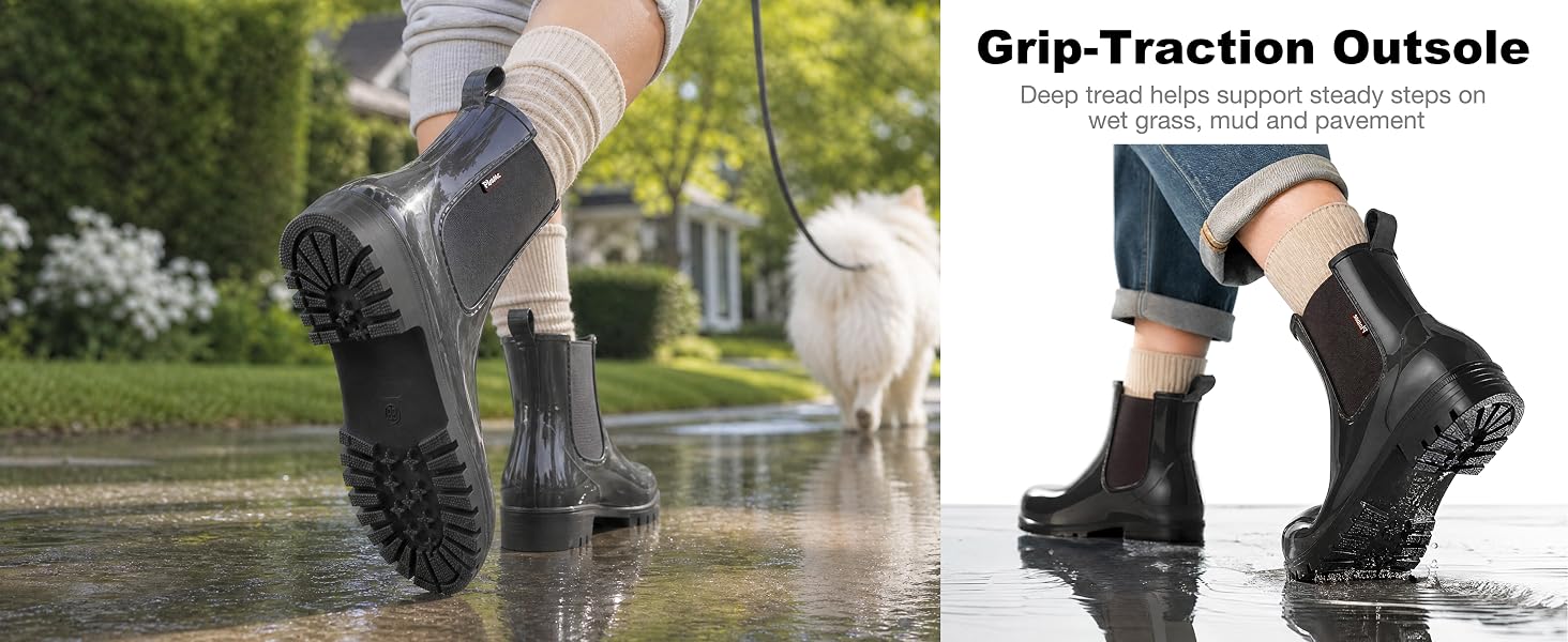 Grip-Traction Outsole Deep tread helps support steady steps on wet grass, mud and pavement