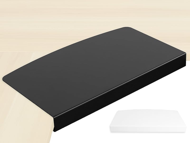 black desk connector on light wood desktop
