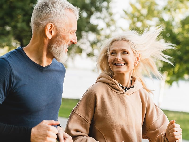 Man and woman running
