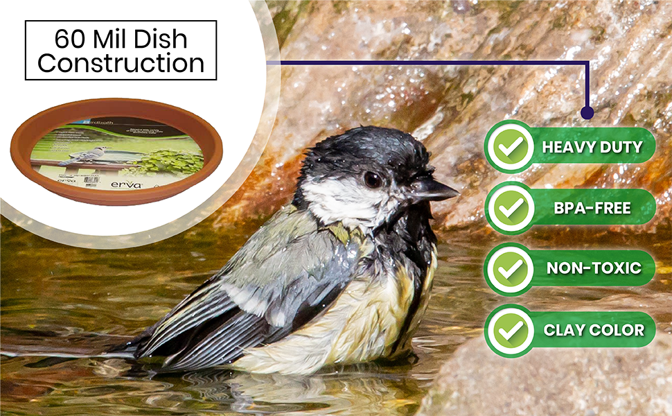 bird bath plastic dish bpa free terra cotta erva made in usa durable easy squirrel outdoors garden