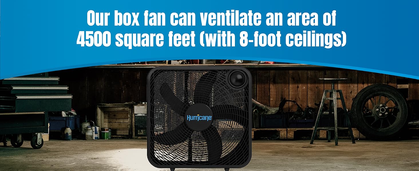 Hurricane 20 Inch Classic Series Floor Box Fan with 3 Speed Settings, Black