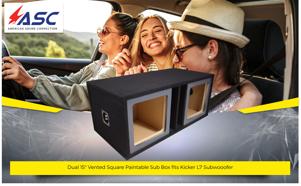Dual 15″ Vented Square Paintable Sub Box fits Kicker L7 Subwooofer