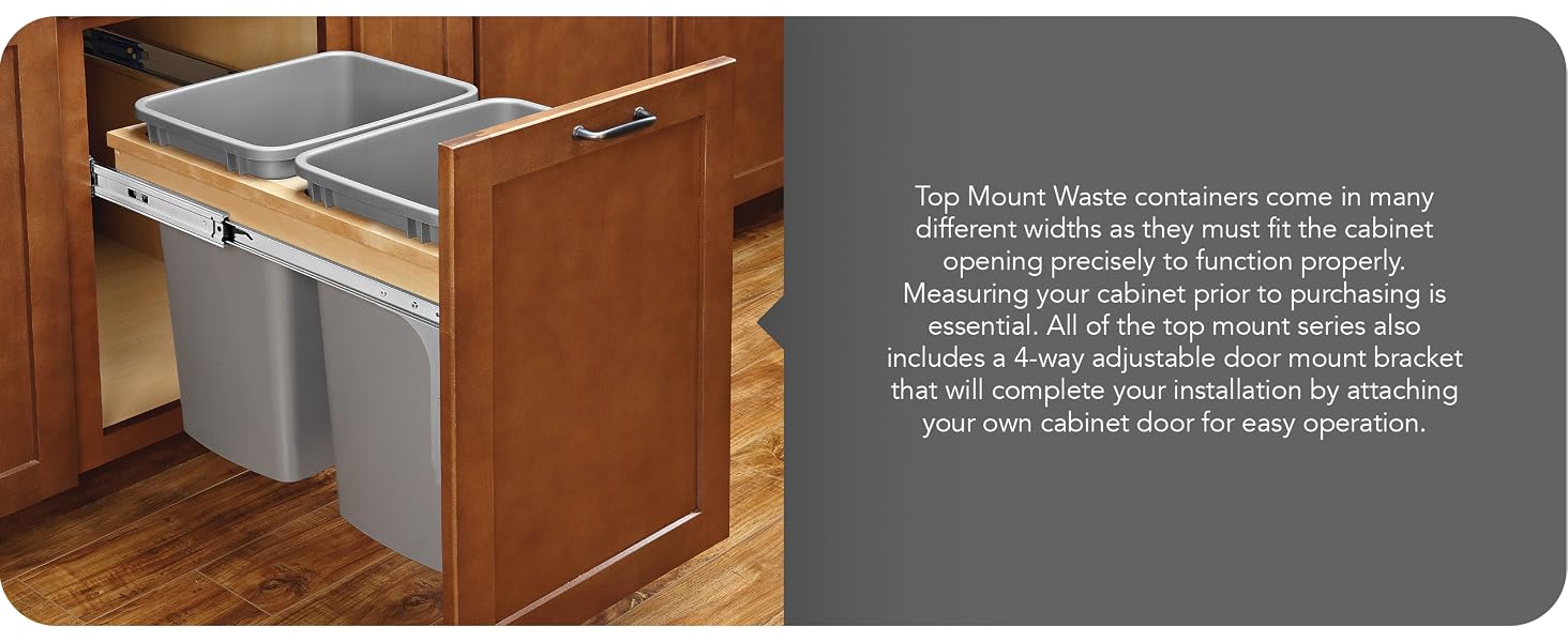 Rev-A-Shelf Pull Out Top Mount Trash Can w/ Soft-Close, 35 Qt, 4WCTM-18BBSCDM2