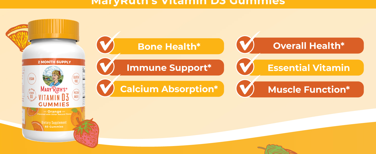 Vitamin D3 Gummies, Lemon Strawberry Orange, 60 ct