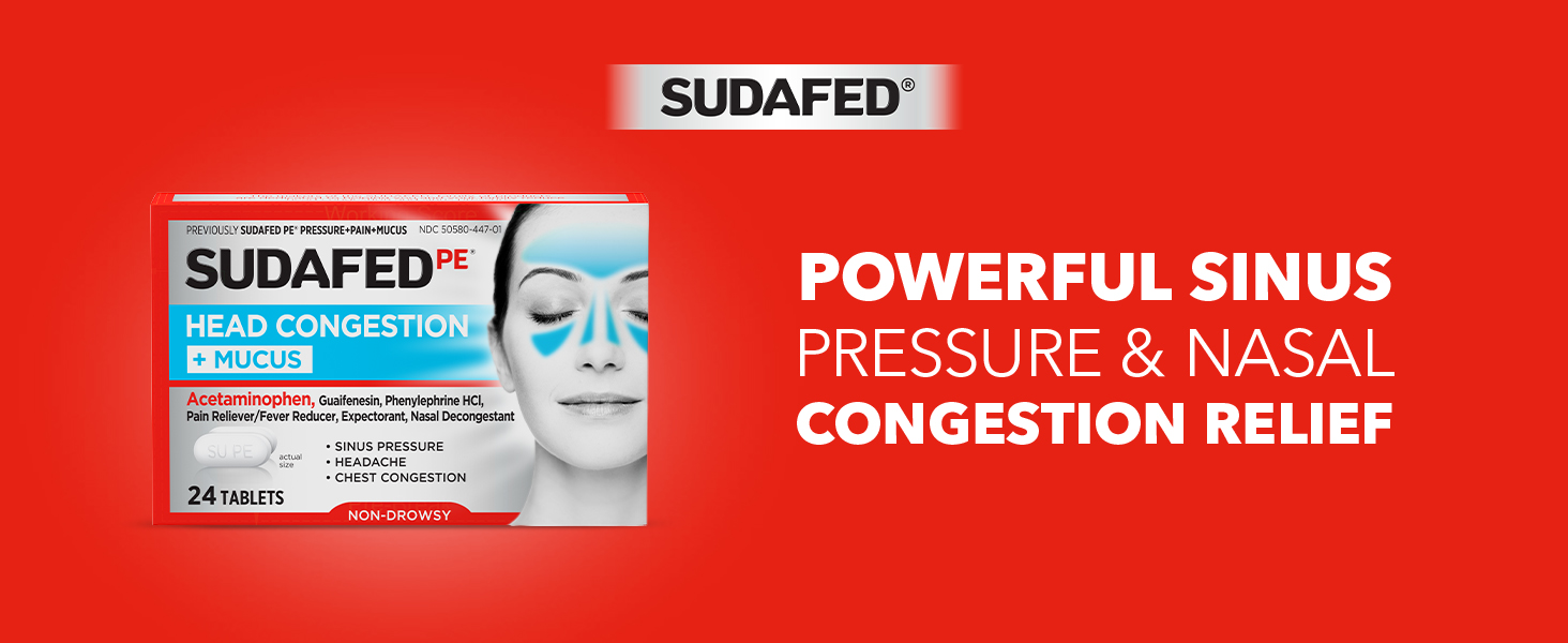 Sudafed Head Congestion + Mucus provides sinus pressure and nasal congestion relief