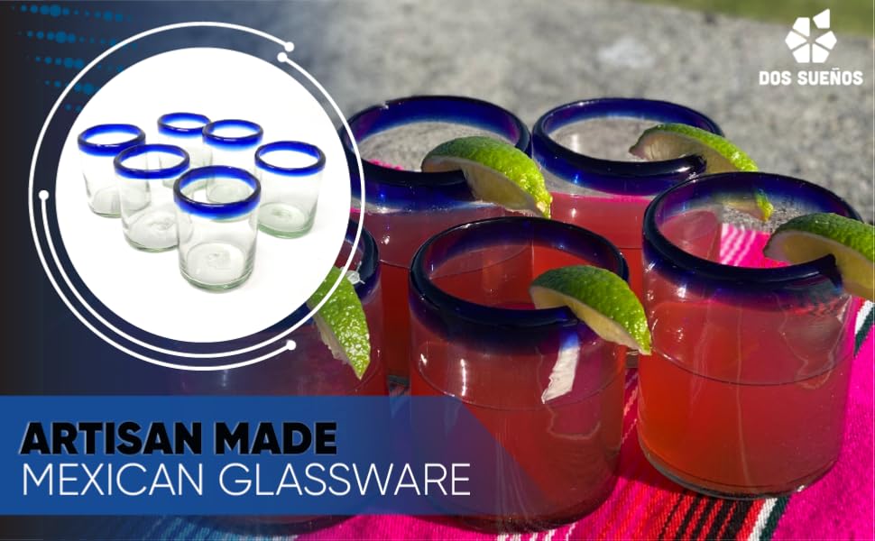blue rim mexican glassware margarita glass tumbler