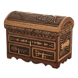 NOVICA Handmade Leather Cedar Wood Jewelry Chest Box Joyero de madera de cedro de cuero hecho a mano