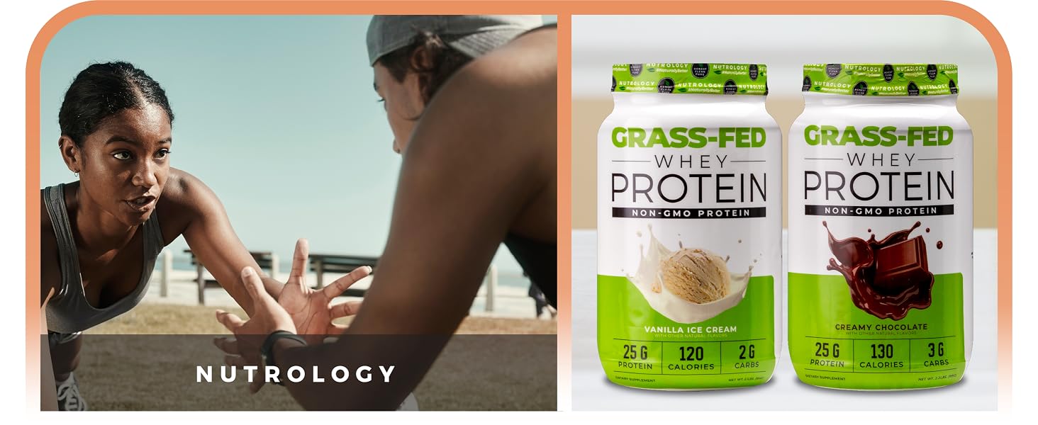 Nutrology TRIPACT Protein Powder Chocolate and Nutrology Grass Fed Whey Protein Powder