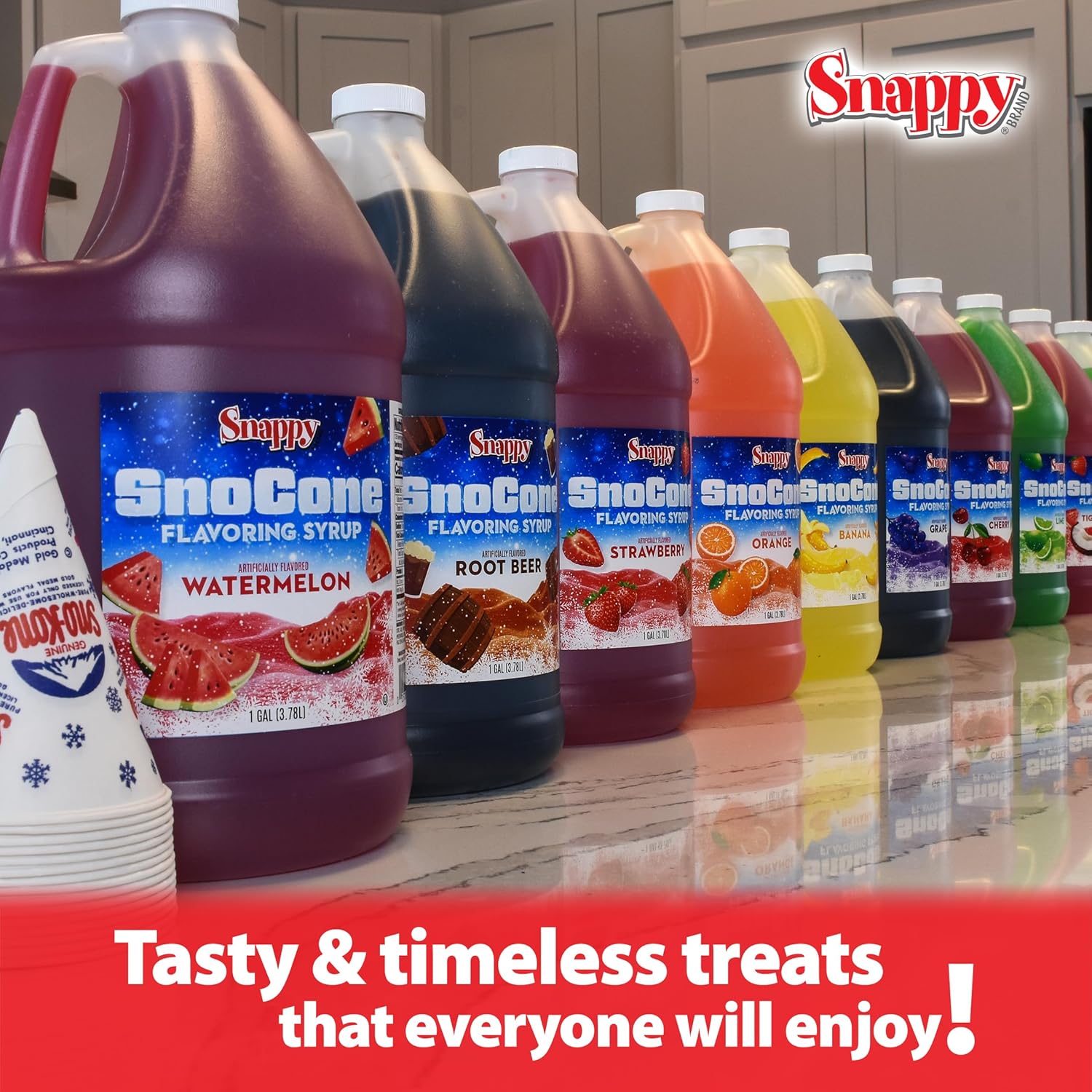 Snappy Lime Sno Cone Syrup, 1 Gallon 4 Pack, Ready to Use for Snow Cone Machines and Shaved Ice
