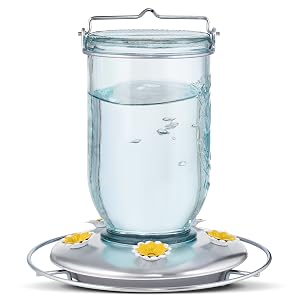 Perky-Pet Mason Jar Glass Hummingbird Feeder has a 32 oz capacity