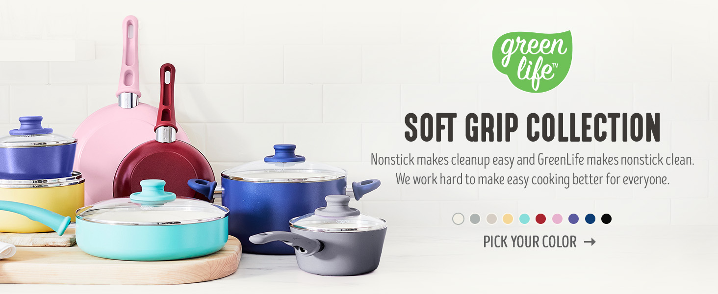 GreenLife, Ceramic Nonstick, PFAS-Free, Non-Toxic, Cookware, Frypans, Soft Grip