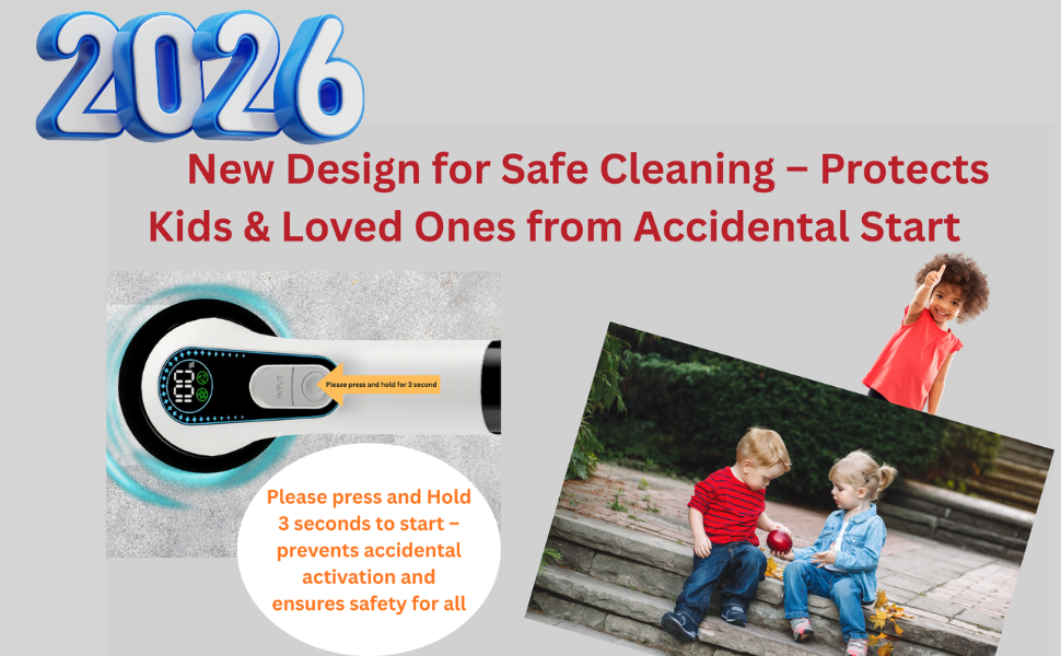 Electric spin scrubber with press-and-hold power button to help prevent accidental activation