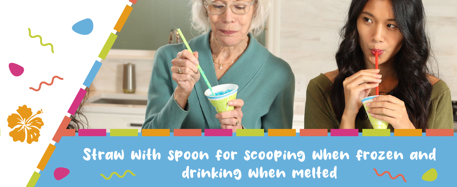 straw with spoon for scooping when frozen and drinking when melted