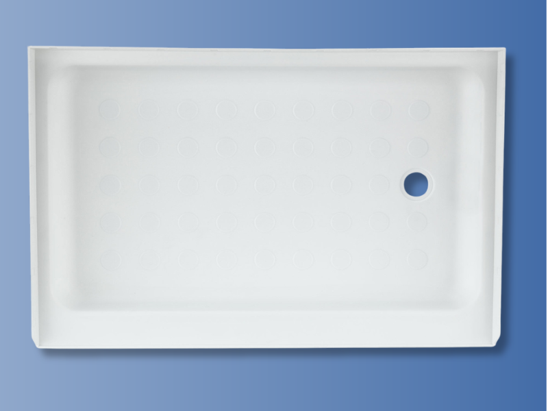 Top view of shower pan right drain.