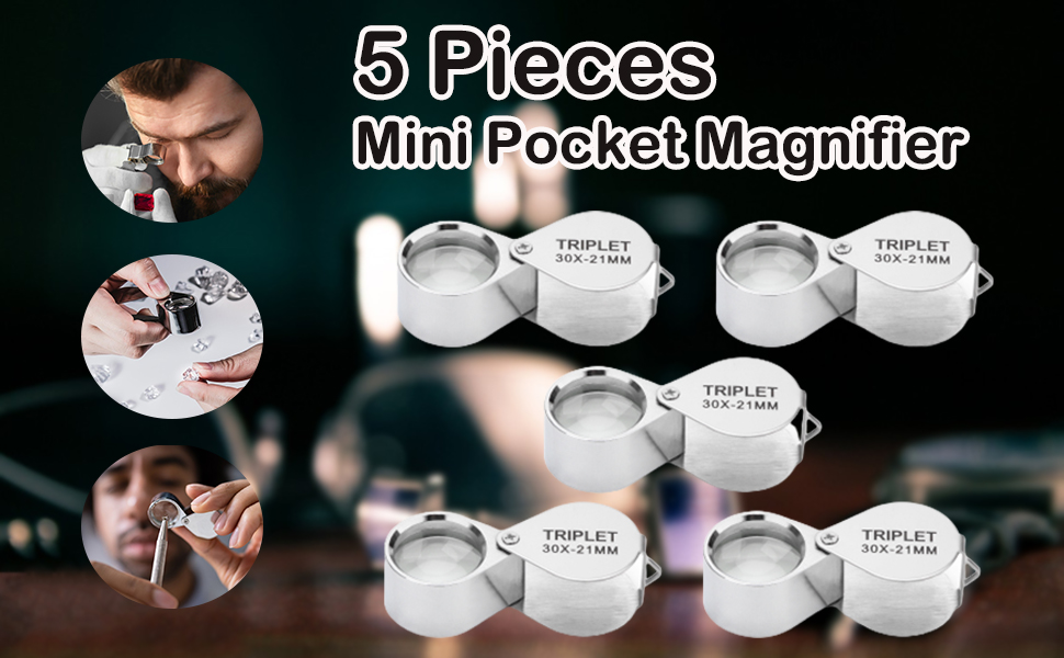 5 Pack Mini Pocket Magnifier