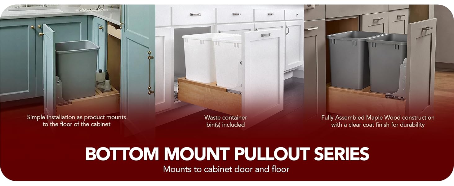 Rev-A-Shelf Single 35 Qt Pull Out Bottom Mount Trash Can