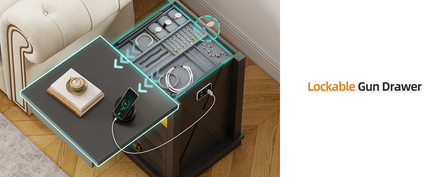 Lockable hidden drawer