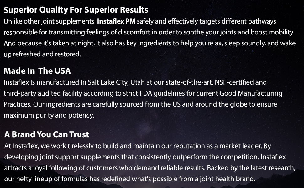 Instaflex Pm night time joint support benefits ingredients made in the USA