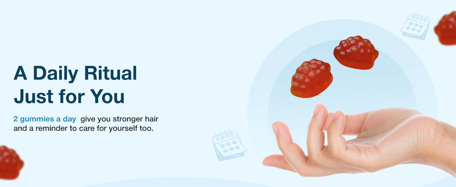2 gummies a day give you stronger hair and a reminder to care for yourself too.