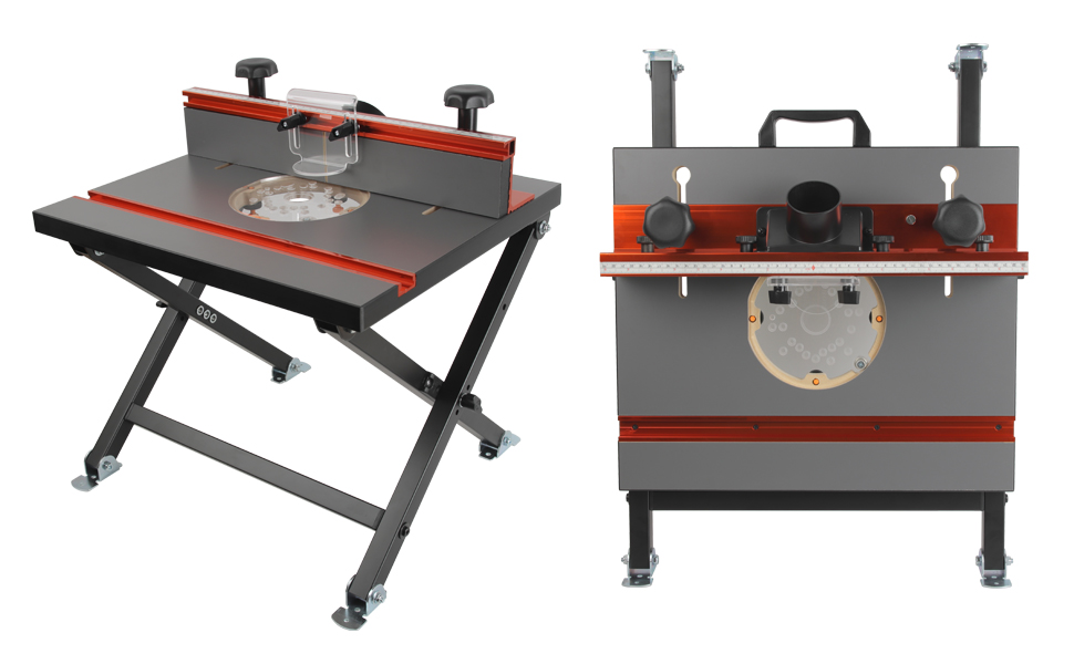 O’SKOOL foldable benchtop trim router table with stand fence insert plate, bit guard and dust port