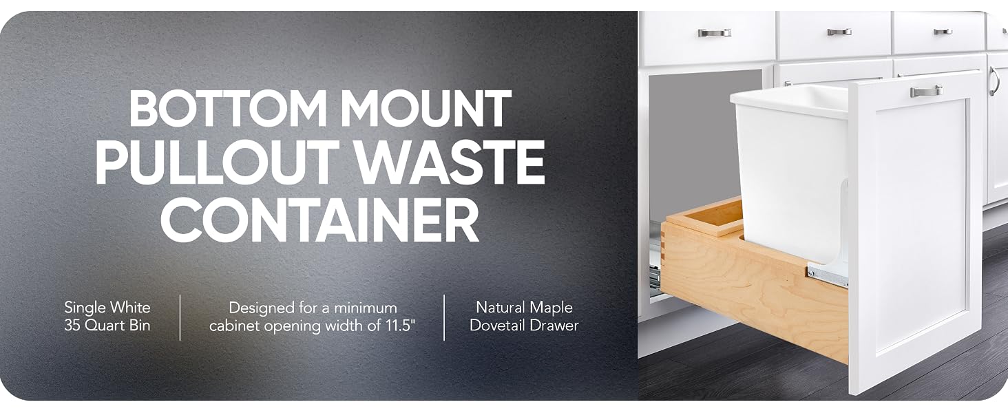 Rev-A-Shelf Single 35 Qt Pull Out Bottom Mount Trash Can
