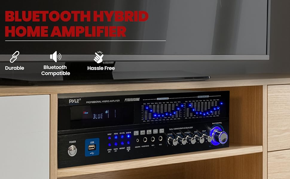 6-Channel Bluetooth Hybrid Home Amplifier - 2000W Home Audio Rack Mount Stereo Power Amplifier Recei