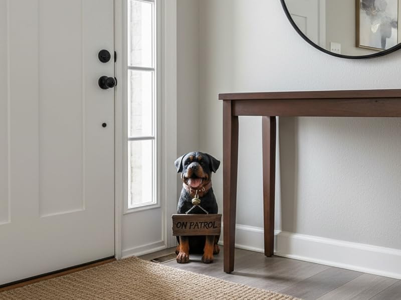 Dog statue at an entryway