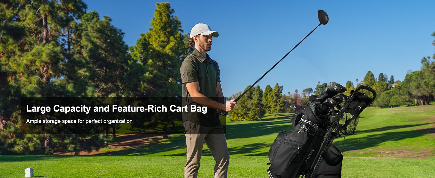 KVV Top-Moded Organizer Cart Bag, Premium Silent Golf Bag with 14 Club Locking Slots