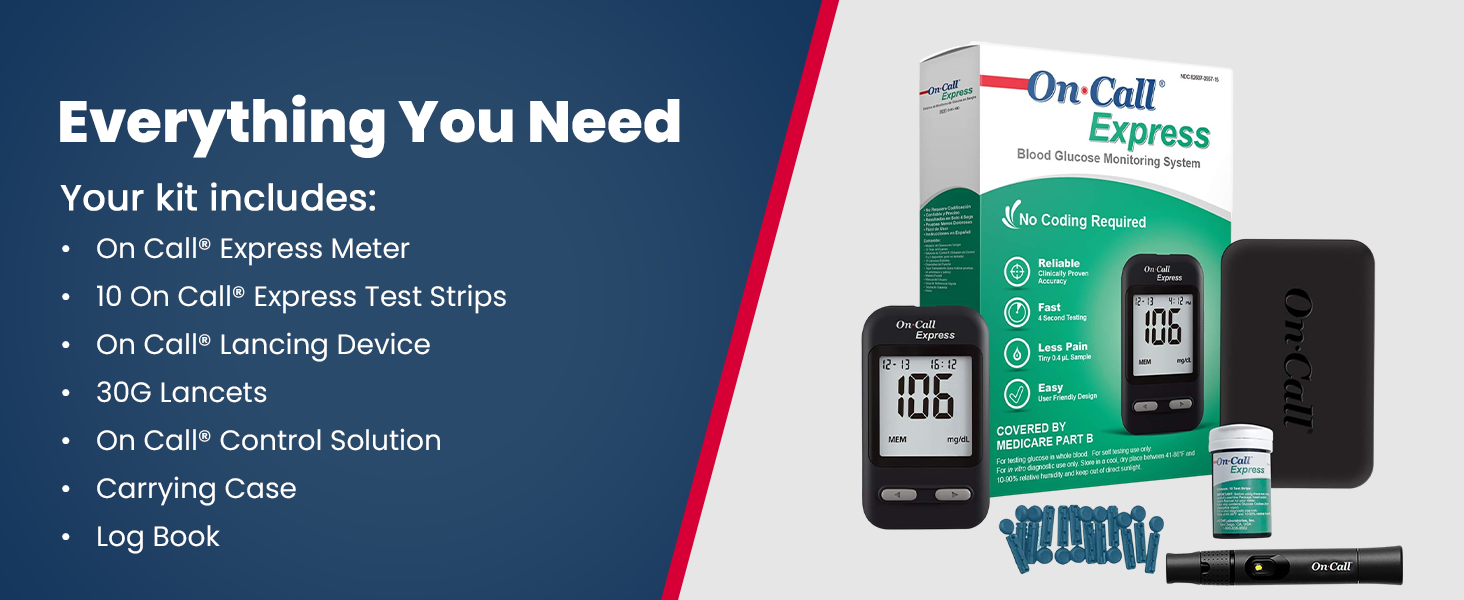 Diabetes testing kit with meter 10 test strips lancing device 30G lancets control solution