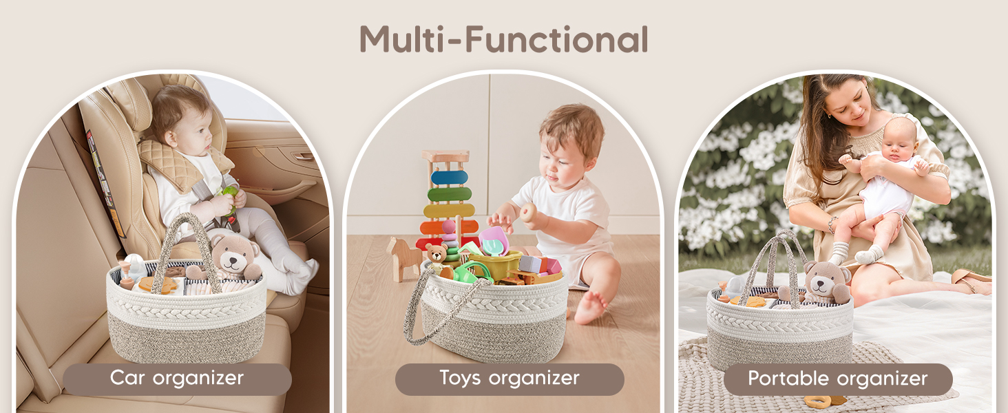 Text reads 'Multi-Functional'. Three-panel image showing play or activity scenes in arched frames against light background, featuring toys and developmental activities.