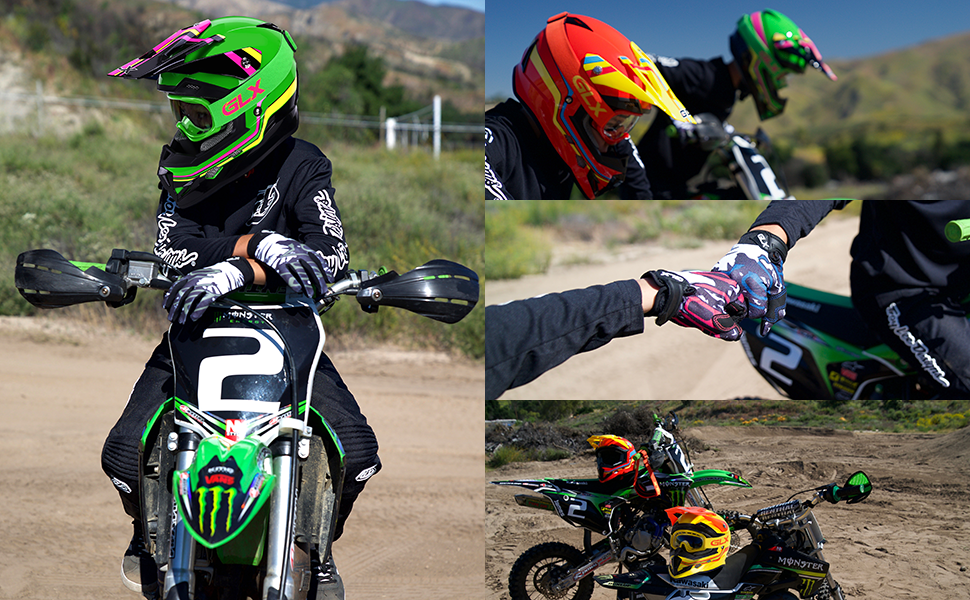 GLX GX623 DOT Youth Kids Dirt Bike ATV Motocross Helmet Combo Set Goggles Gloves