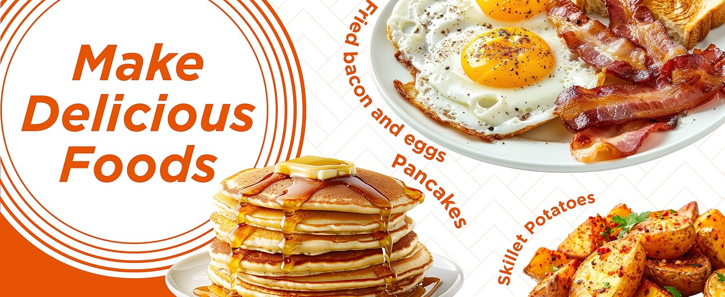 Pancakes, silver dollar pancakes, eggs, bacon, pork, veggies, and so much more.