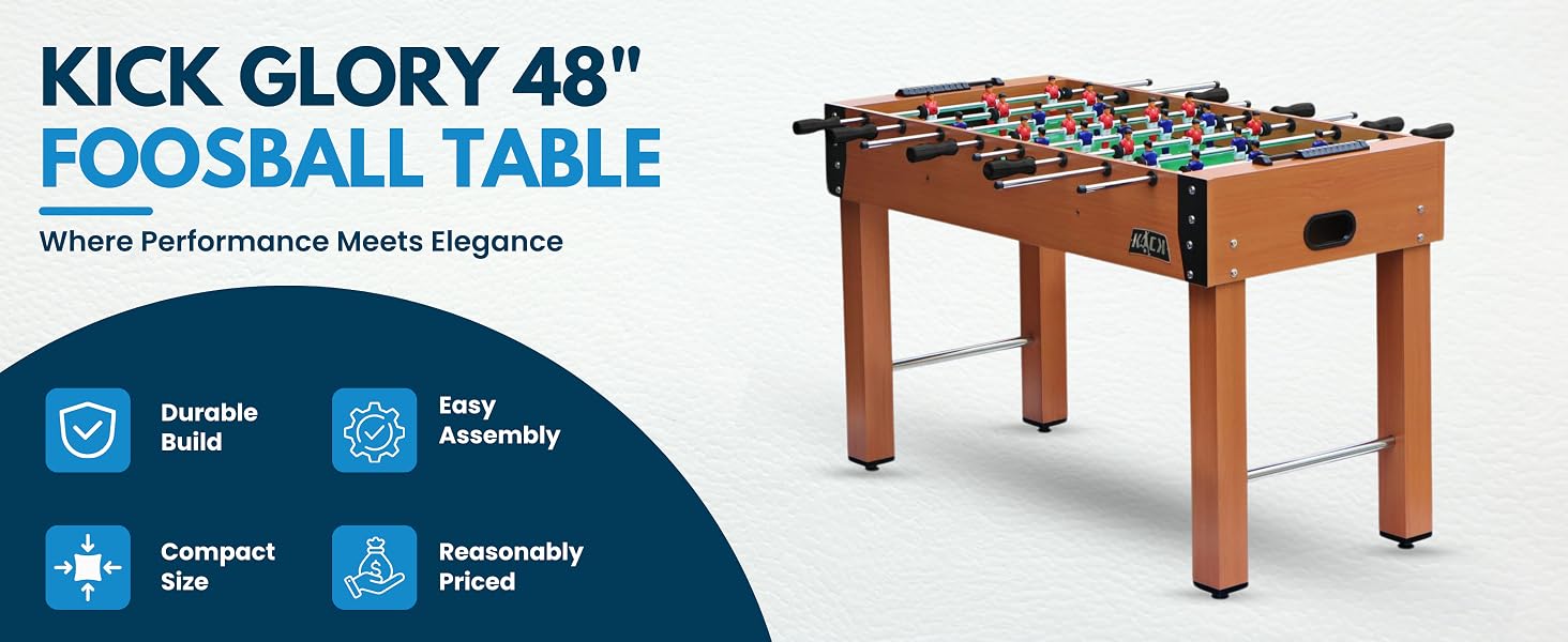 Compact foosball table with durable frame for smooth, beginner-friendly play