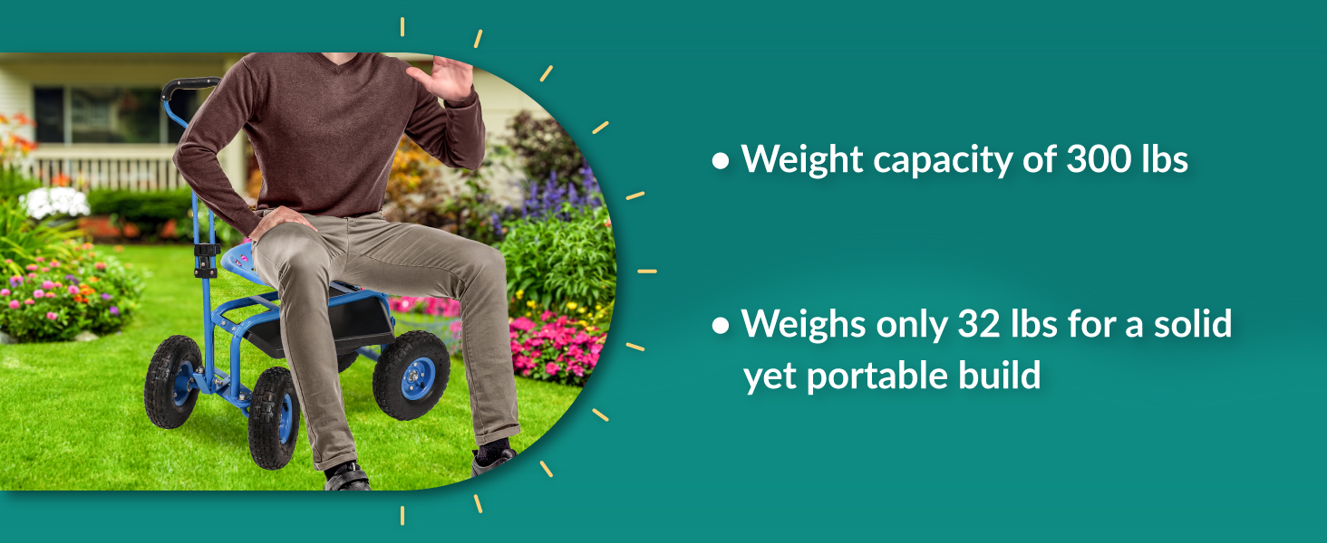 Weight capacity of 300 pounds weighs only 32 pounds for a solid yet portable build