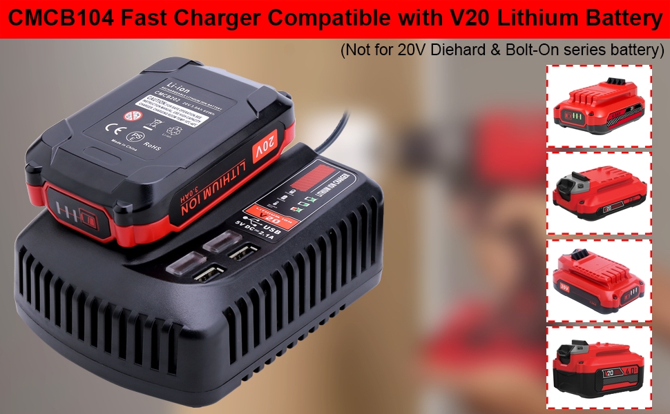 Compatible with Craftsman 20V V20 Max Lithium Battery