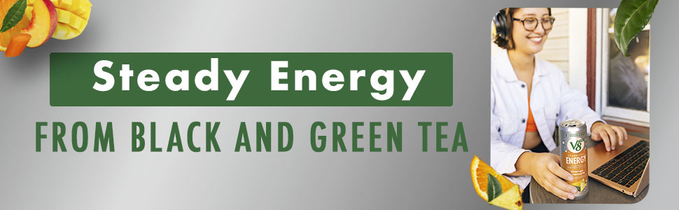 photograph describing how V8 energy comes from black and green tea