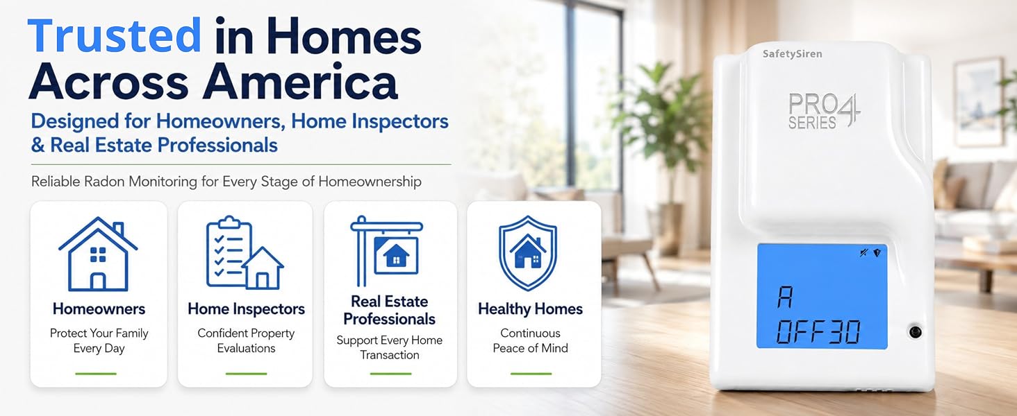 SafetySiren Radon Detector for Home Basement, Office, Commercial – Radon Gas Monitoring