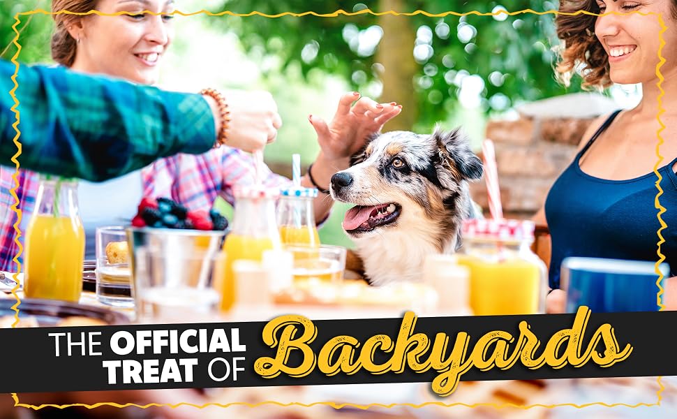 family backyard BBQ dog treats healthy natural outdoor fun chew tasty reward happy pets love smiling