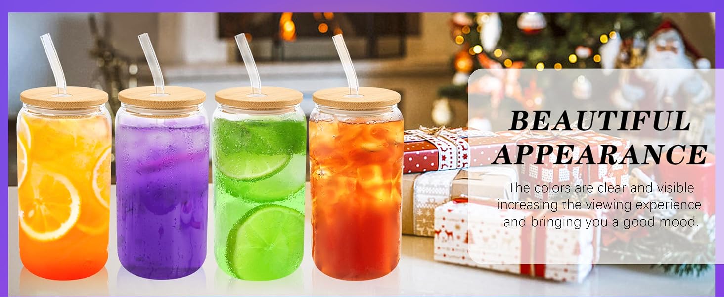 Glass Cups with Bamboo Lids and Straws