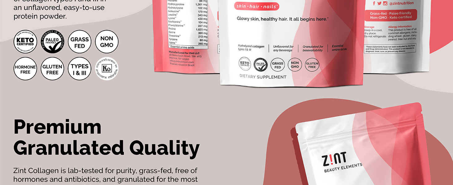 premium granulated collagen types 1 2 3 4 5 10 keto paleo grassfed non-gmo hormone free