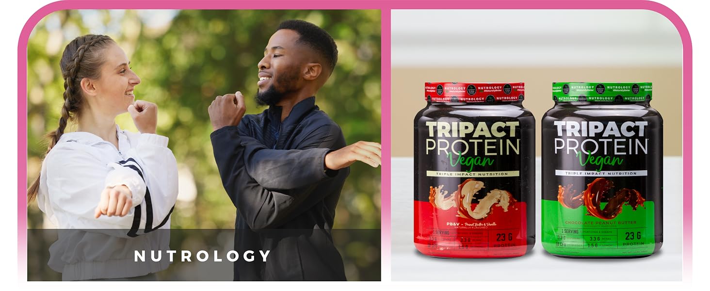 Nutrology TRIPACT Protein Powder Grass Fed Whey and Nutrology TRIPACT Vegan Protein Powder
