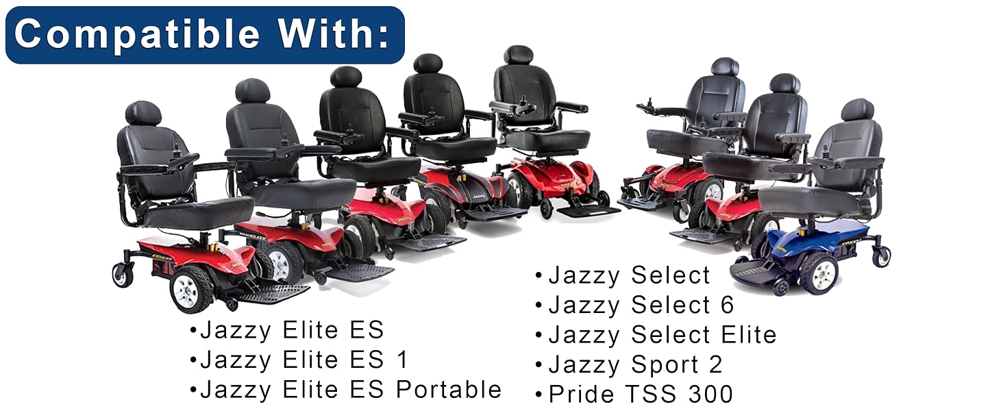 Works with Jazzy Elite ES, ES 1, ES Portable, Select, Select 6, Select Elite, &amp; Sport 2 Powerchairs