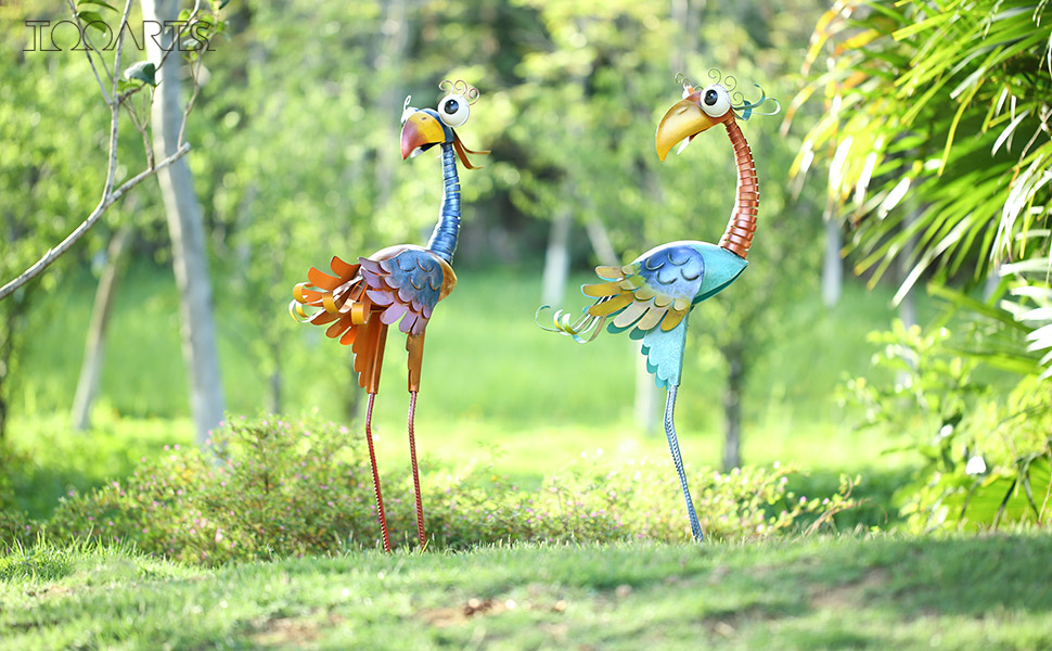 Metal Garden Bird Statue Animal Backyard Outdoor Sculpture for Lawn Patio Art Decoration