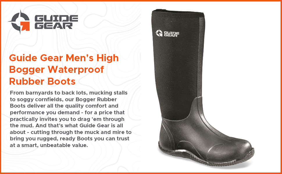 Guide Gear Men’s High Waterproof Rubber Boots for Rain, Mud, Fishing, Hunting