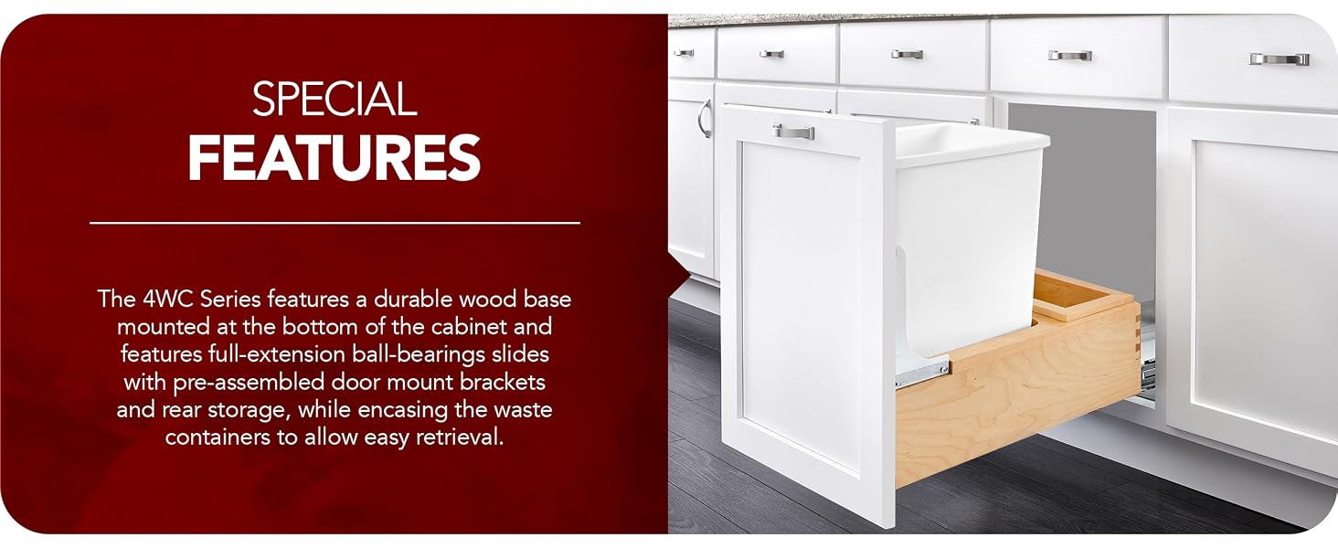 Rev-A-Shelf Single 35 Qt Pull Out Bottom Mount Trash Can